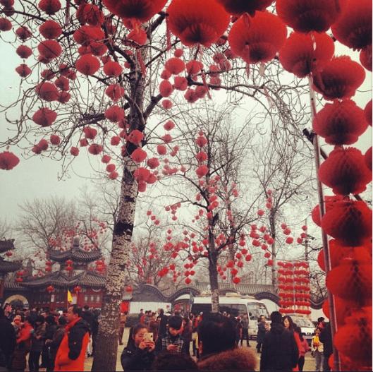 The beautiful lanterns that decorated Longtian Park for CNY, a splash of colors in the white sky. 