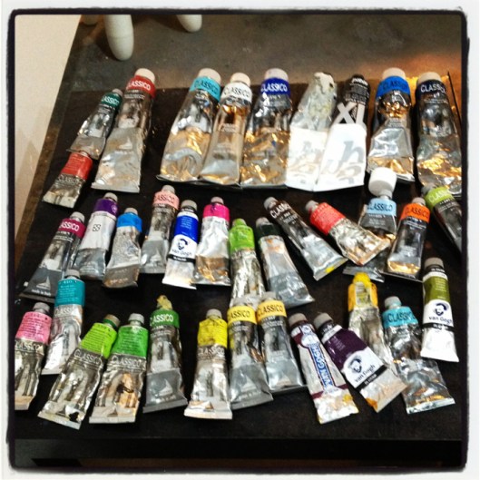 The color palette of an authentic Beijing beauty in her atelier. 